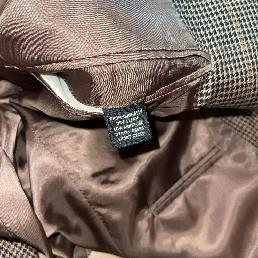 Jos‎ A Bank Blazer Men 42R 55% Silk 45% Camel Hair Houndstooth Windowpane